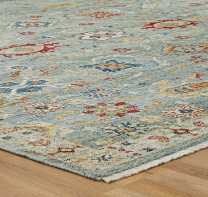 Rectangle shape option, transitional wool rug in blue and beige