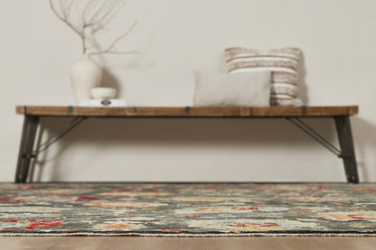Additional detail view, transitional wool rug in gray and beige