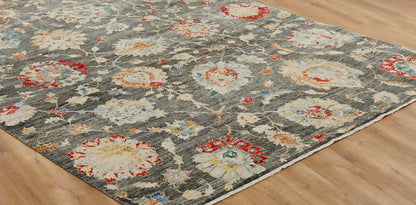 Round shape option, transitional wool rug in gray and beige