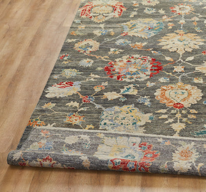 Square shape option, transitional wool rug in gray and beige
