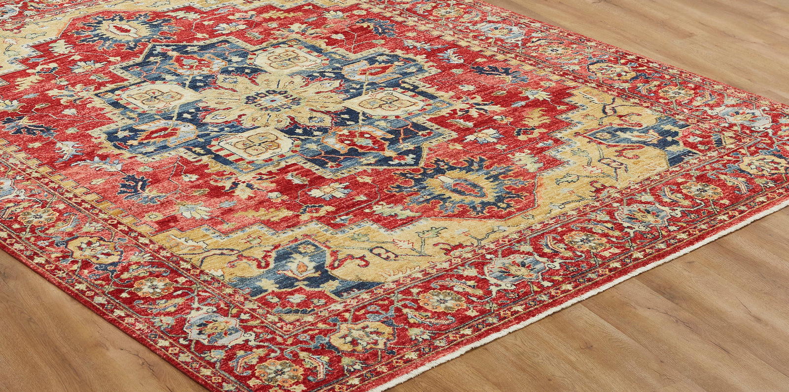 Round shape option, transitional wool rug in rust and beige