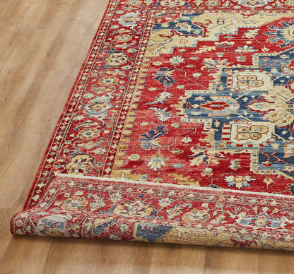 Square shape option, transitional wool rug in rust and beige