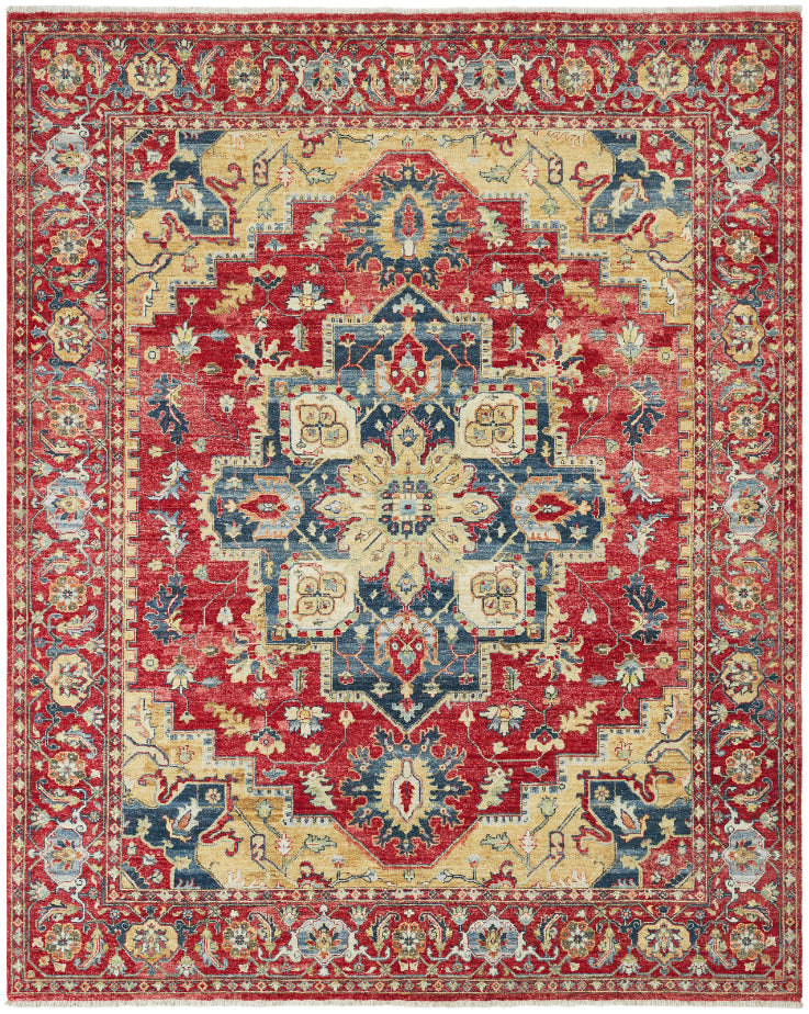 Transitional hand-knotted wool rug in rust and beige, full view