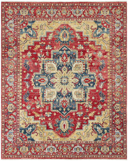 Transitional hand-knotted wool rug in rust and beige, full view