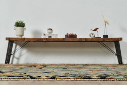Additional detail view, Ikat wool rug in black and rust