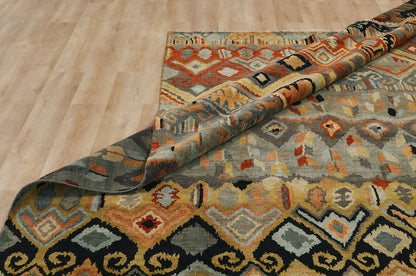 Additional room view, Ikat wool rug in black and rust