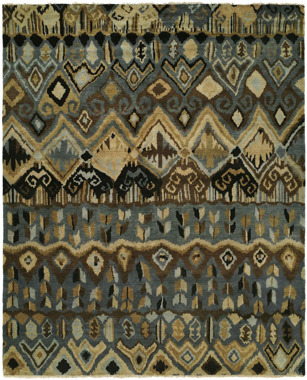 Hand Knotted Wool Ikat Rug KAN0520