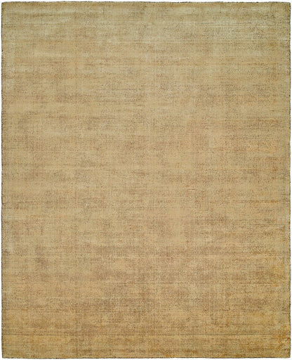 Transitional handloom wool-silk rug in beige, full view