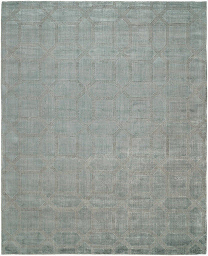 Transitional handloom wool-silk rug in gray, full view