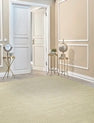 Beige transitional wool-silk rug in room setting