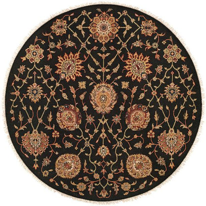 Round shape option, traditional wool rug in black and gold
