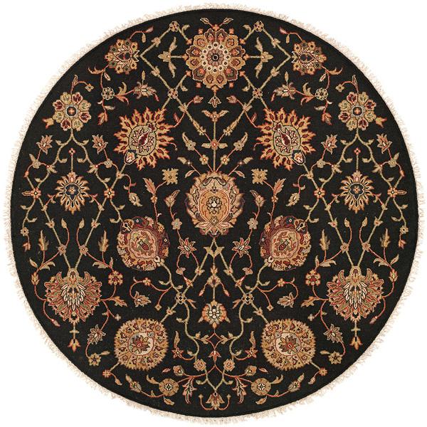 Round shape option, traditional wool rug in black and gold