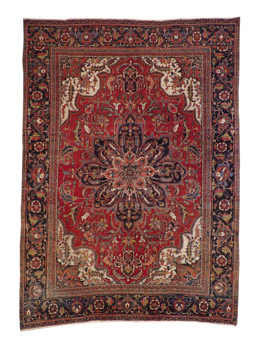 Tribal Antique Heriz Wool Hand Knotted Rug 9.6x13.6 -con-dav