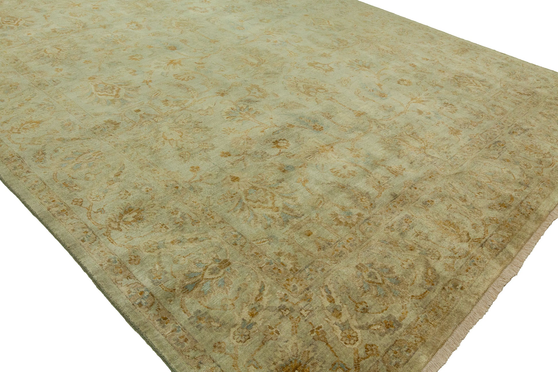 Round shape option, transitional wool rug in beige and gold