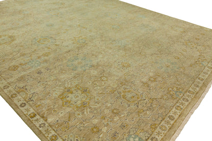 Round shape option, transitional wool rug in gold and beige