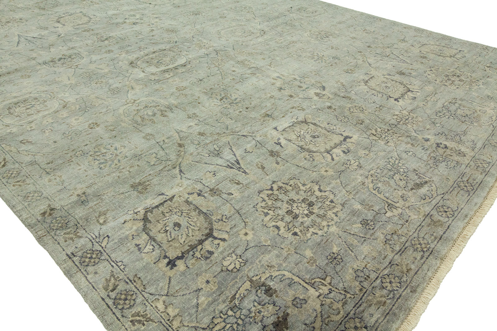 Round shape option, transitional wool rug in gray
