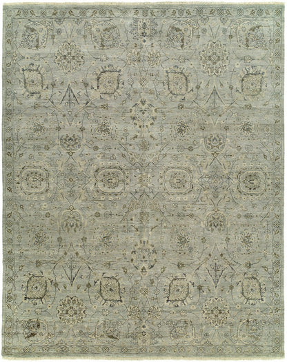 Transitional hand-knotted wool rug in gray, full view