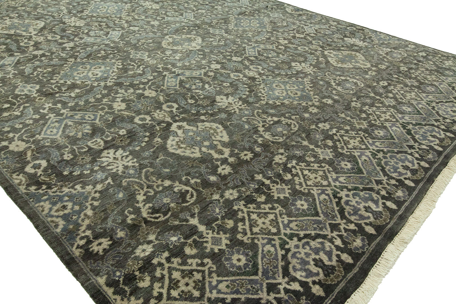Round shape option, Ikat wool rug in gray