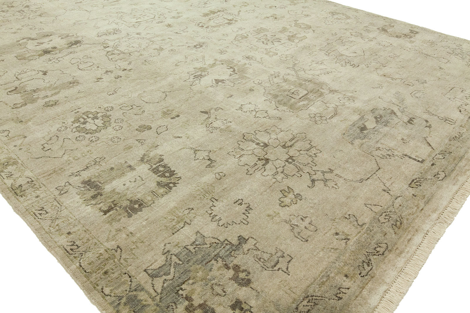 Round shape option, transitional wool rug in beige and gray