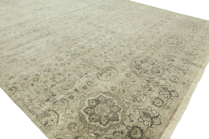 Round shape option, transitional wool rug in beige and gray