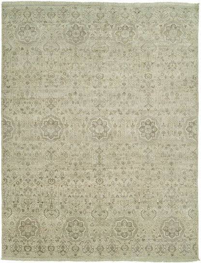 Transitional hand-knotted wool rug in beige and gray, full view