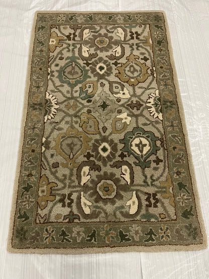 Traditional Wool Hand Knotted Rug Green 3x5  -EB-06