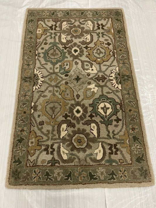 Traditional Wool Hand Knotted Rug Green 3x5  -EB-06