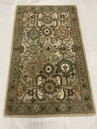 Traditional Wool Hand Knotted Rug Green 3x5  -EB-06