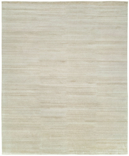 Modern hand-knotted silk rug in beige, full view