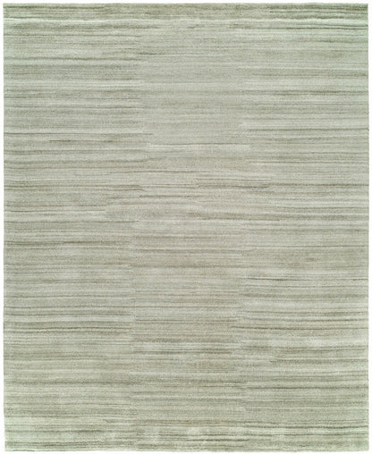 Modern hand-knotted silk rug in green and gray, full view