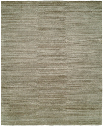 Modern hand-knotted silk rug in beige and brown, full view