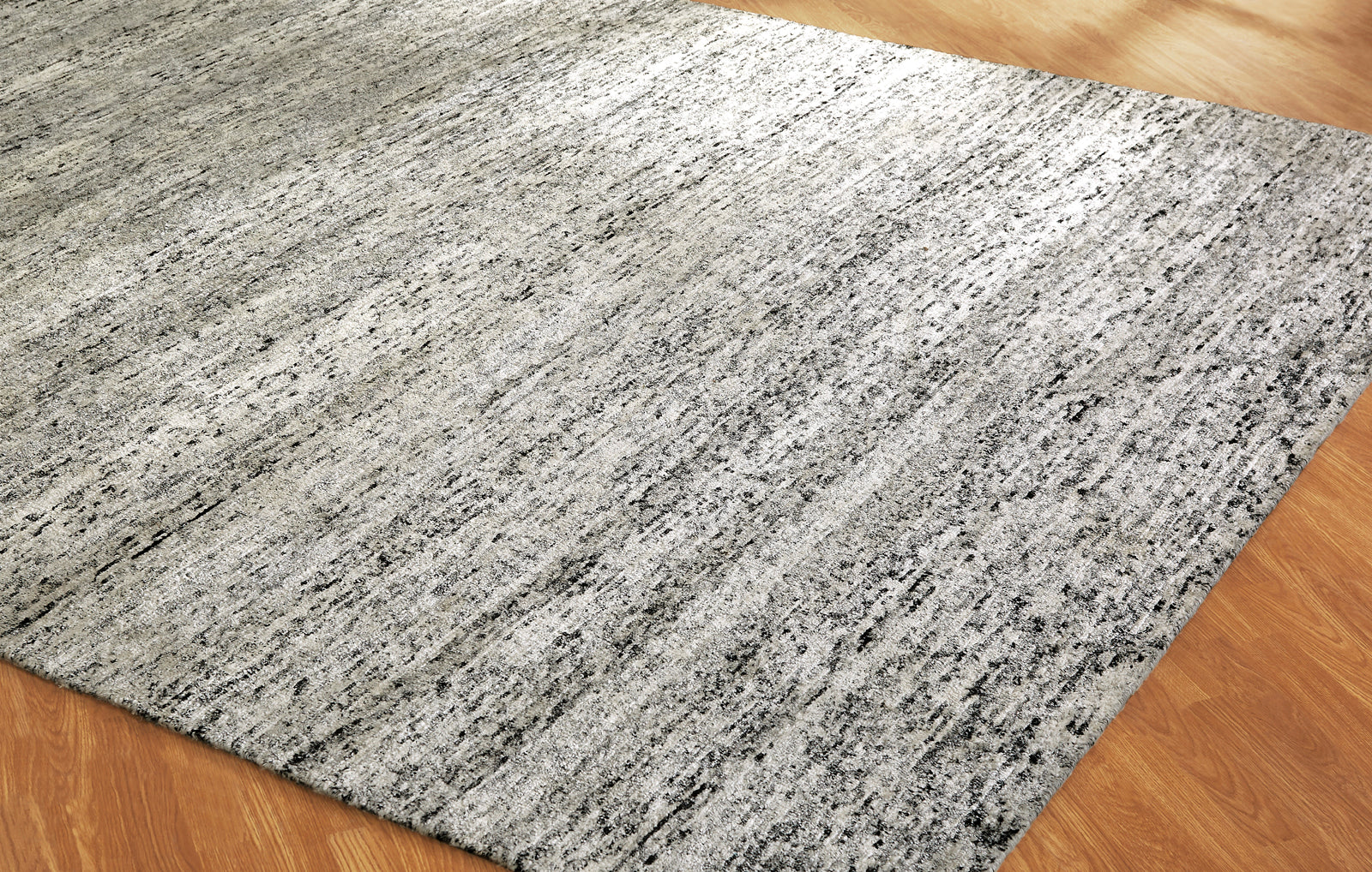 Round shape option, modern silk rug in charcoal and white
