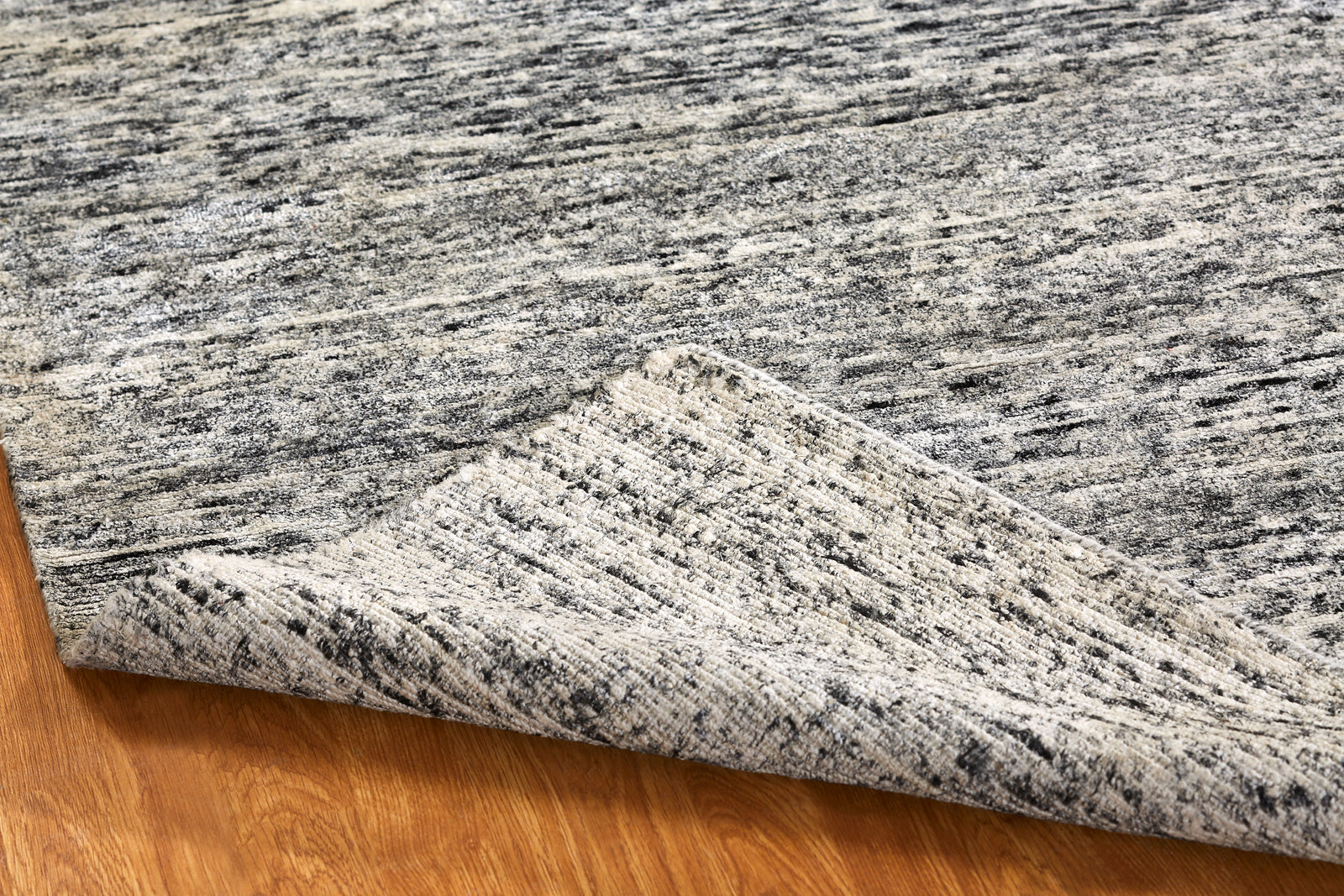 Square shape option, modern silk rug in charcoal and white
