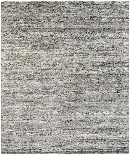 Modern hand-knotted silk rug in charcoal and white, full view