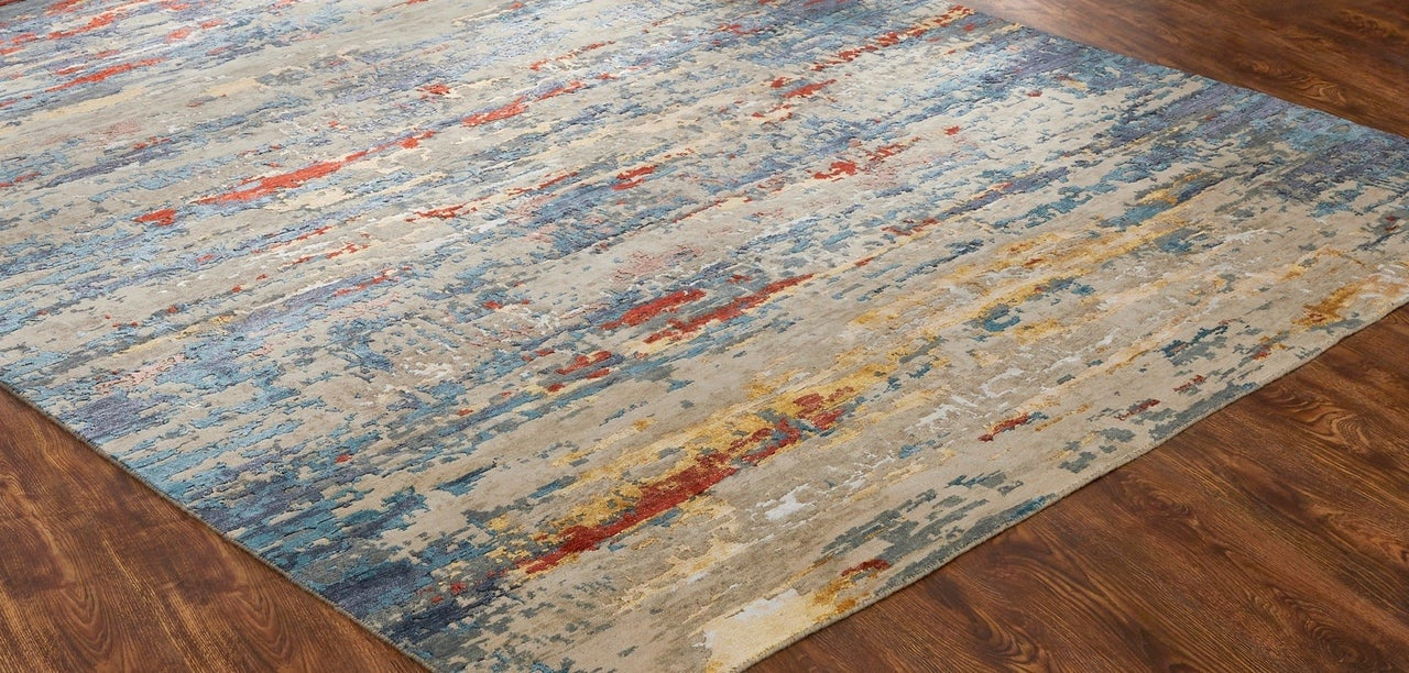 Hand Knotted Wool & Silk Modern Rug KEQ5870