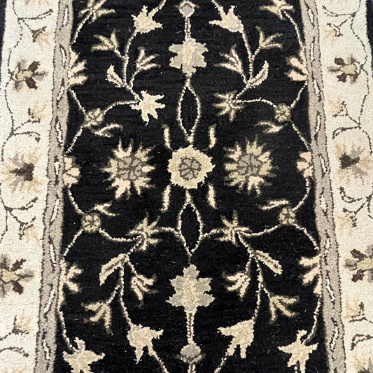 Traditional Wool Hand Knotted Rug Black 3x5  -EB-02