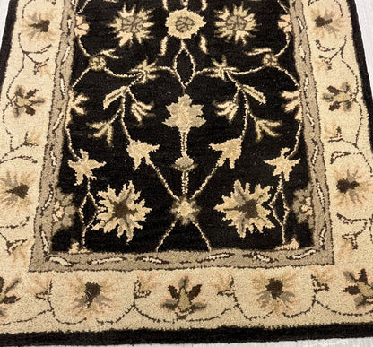 Traditional Wool Hand Knotted Rug Black 3x5  -EB-02