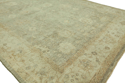 Round shape option, Oushak wool rug in soft green and white