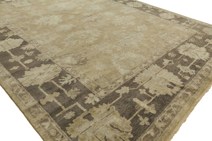 Round shape option, transitional wool rug in beige and brown
