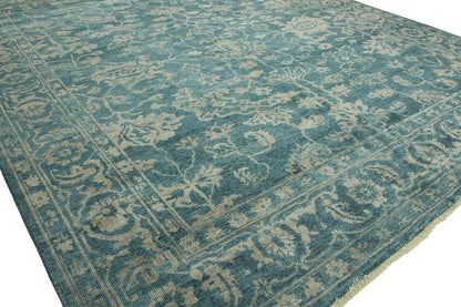 Round shape option, traditional wool rug in teal and beige
