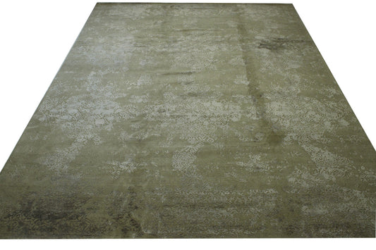 Transistional Abstract Broken Design Wool/Silk Hand Knotted Rug 11.6x15.0 -w2010