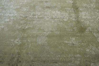 Transistional Abstract Broken Design Wool/Silk Hand Knotted Rug 11.6x15.0 -w2010