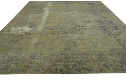 Transistional Abstract Broken Design Wool/Silk Hand Knotted Rug 11.6x15.0 -w2010