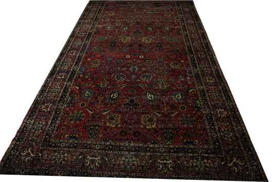 Traditional Antique Farahan 1980's Wool Hand Knotted Rug 9.7x18.1 -w2112