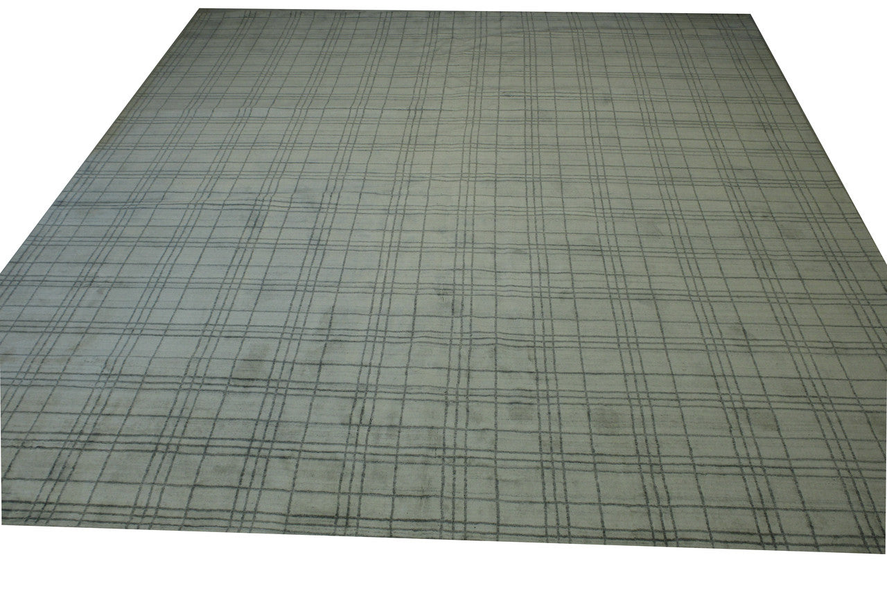Modern Small Block Design Wool Handloom 12.1x14.10 -w2129