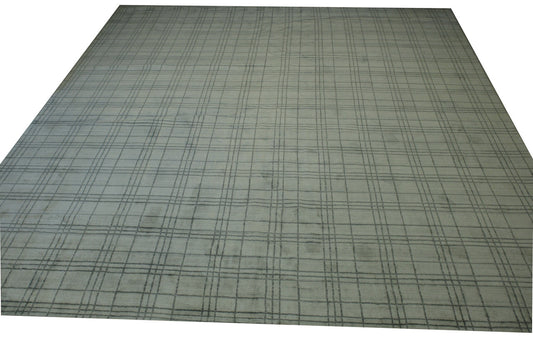 Modern Small Block Design Wool Handloom 12.1x14.10 -w2129