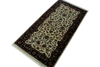 Traditional Indo Kashan Wool Hand Knotted Rug 2x4 - w2175