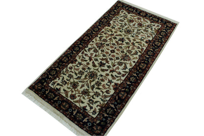 Traditional Indo Kashan Wool Hand Knotted Rug 2x4 - w2175