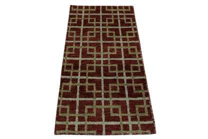 Modern Gemotrical Design Wool Hand Knotted Rug 2x4 - w5005