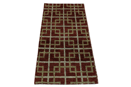 Modern Gemotrical Design Wool Hand Knotted Rug 2x4 - w5005